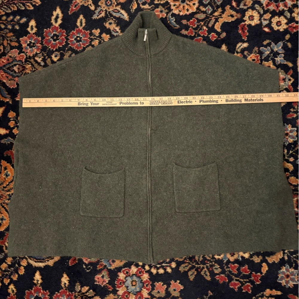 The Cashmere Project Front Zip Poncho Forest Green, One Size Fits All - Picture 10 of 15